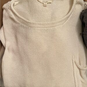 Easel Distressed Hem Cream Crew Neck Sweater